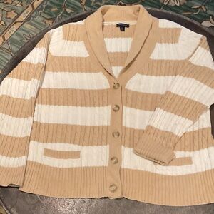Tommy Hilfiger Beige and Cream Striped Cable Knit Cardigan